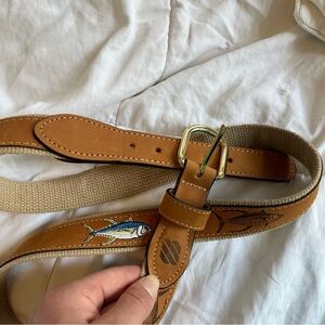 Men’s Tan Leather Belt with Yellowfin Tuna Fish West Marine nautical boat preppy